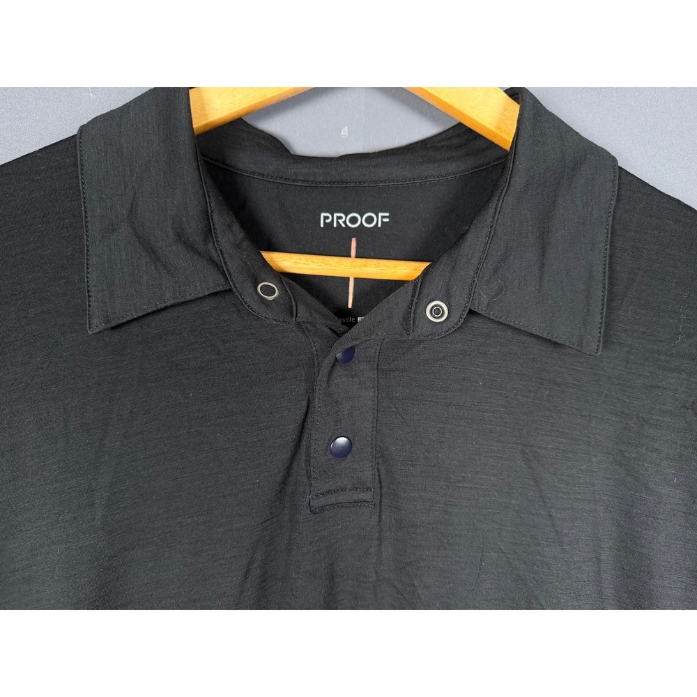 Proof 72-Hour Merino Wool Polo Shirt Mens Large Black Short Sleeve Snap Placket